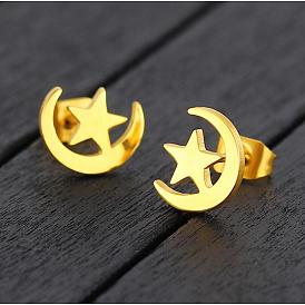 Sweet and Chic Star Moon Earrings for Soft Girls' Daily Wear