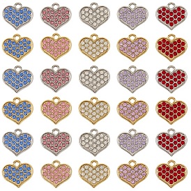 50шт 10 цвета подвески из цинкового сплава, со стразами, сердце прелести