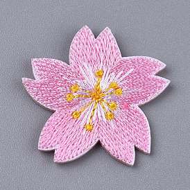 Computerized Embroidery Cloth Self Adhesive Reusable Patches, Stick on Patch, for Kids Clothing, Jackets, Jeans, Backpacks, Sakura