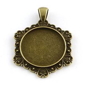 Тибетский стиль настройки сплава шестигранной подвеска кабошон, без кадмия и без свинца, лоток : 25 мм, 47x34x2.5 мм, Отверстие : 6x4 мм , около 139 шт / 1000 г