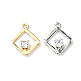 Подвески в виде ромбов с микропаве из кубических цирконий из латуни, без никеля 