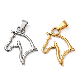 Vacuum Plating 304 Stainless Steel Pendants, Hollow Horse Head Charms