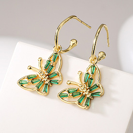 Elegant 18K Gold Plated Butterfly Pendant Earrings - French Style, Fashionable Ear Jewelry.