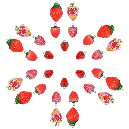 Комплекты подвесок в виде клубники, 30 шт. 5 стили подвески из смолы и акрила