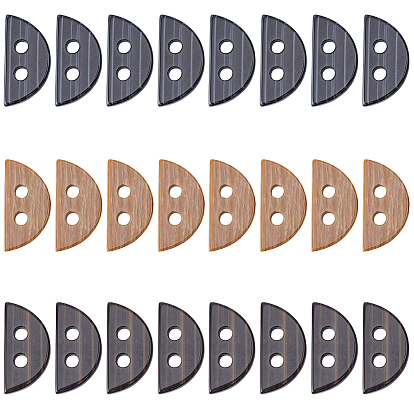 24 pcs 3 botones de resina de colores, semicírculo, 2 agujero