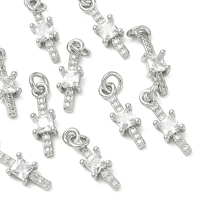 SHEGRACE Brass Micro Pave Cubic Zirconia Pendants, Cadmium Free & Nickel Free & Lead Free, Rectangle Charms, Clear