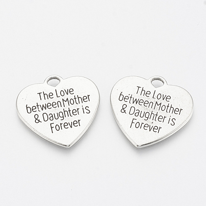 Tibetan Style Alloy Quote Pendants, Cadmium Free & Lead Free, Heart with Word