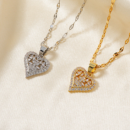 Женские ожерелья с подвеской в форме сердца из латуни с прозрачными кубическими цирконами и паве