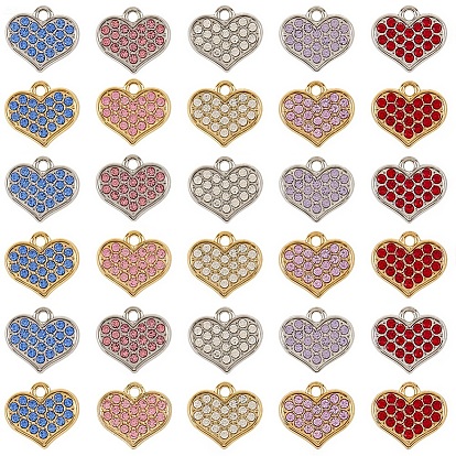 50шт 10 цвета подвески из цинкового сплава, со стразами, сердце прелести