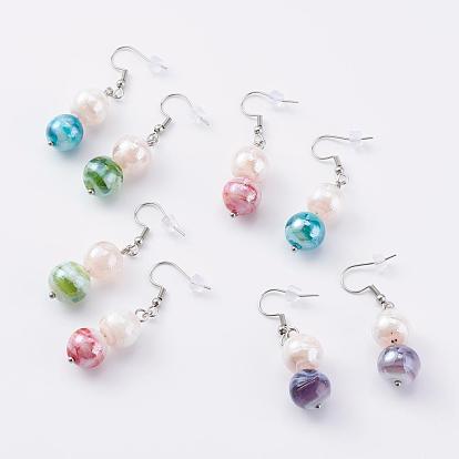 Aretes redondos de cristal de murano, con 304 ganchos y tuercas para pendientes de acero inoxidable