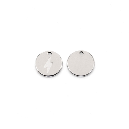 304 Stainless Steel Pendants, Flat Round with Flash Pattern