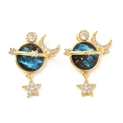 Латунный микропаве кубический цирконий со стеклянными подвесками, планета, луна и звезда, без кадмия и без свинца, реальный 18 k позолоченный