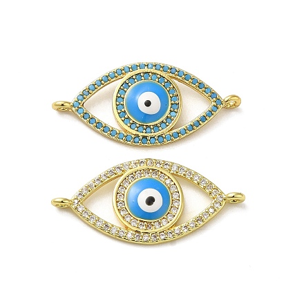 Crémaillère placage laiton micro pave zircone cubique connecteur charmes, liens oculaires avec l'émail du mauvais œil, plaqué longue durée, sans plomb et sans cadmium, réel 18 k plaqué or