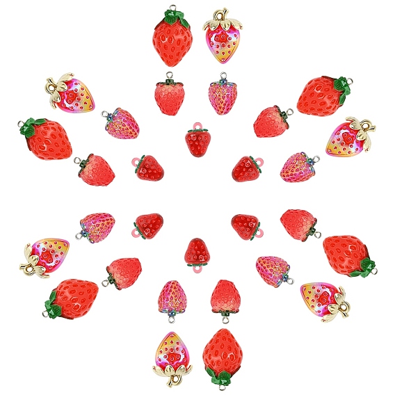 Комплекты подвесок в виде клубники, 30 шт. 5 стили подвески из смолы и акрила