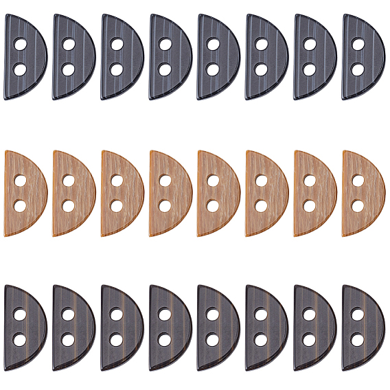 24pcs 3 boutons de résine de couleurs, demi-tour, 2-trou