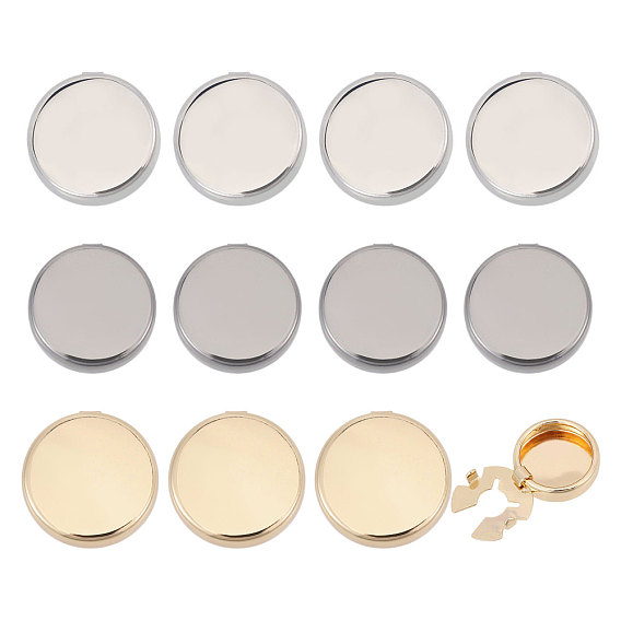 12Pcs 3 Colors Brass Cufflinks, Flat Round