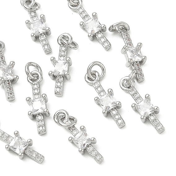 SHEGRACE Brass Micro Pave Cubic Zirconia Pendants, Cadmium Free & Nickel Free & Lead Free, Rectangle Charms, Clear