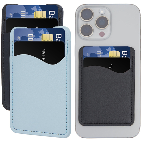 2Pcs 2 Colors Self-Adhesive PU Leather ID Card Holder, Rectangle