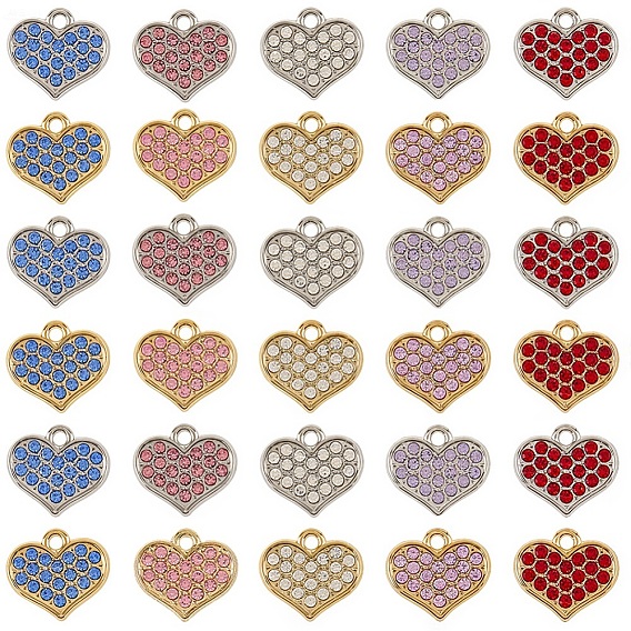 50шт 10 цвета подвески из цинкового сплава, со стразами, сердце прелести