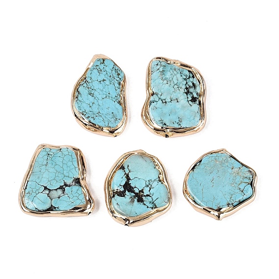 Крашеные натуральный Howlite бисер, самородки, латунные бусины с драгоценными камнями в оправе, золотой свет