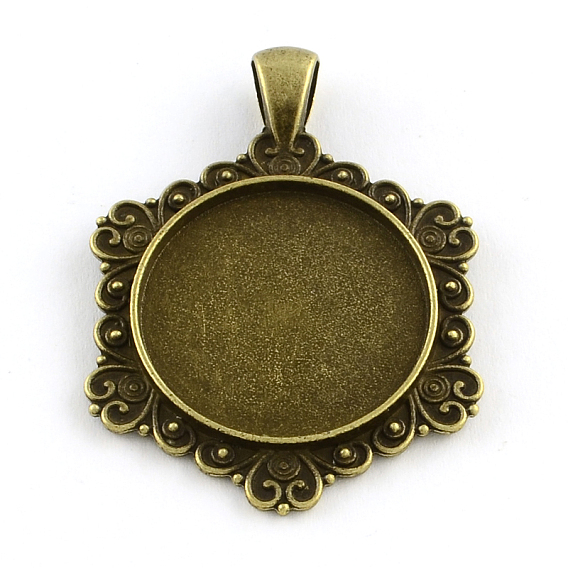 Тибетский стиль настройки сплава шестигранной подвеска кабошон, без кадмия и без свинца, лоток : 25 мм, 47x34x2.5 мм, Отверстие : 6x4 мм , около 139 шт / 1000 г