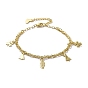 304 Stainless Steel Double Chains Multi-strand Bracelets, Leaf & Tree & Clover 201 Stainless Steel Charm Bracelet for Women