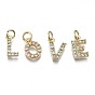 Brass Micro Pave Clear Cubic Zirconia Charms, with Jump Rings, Real 18K Gold Plated, Cadmium Free & Nickel Free & Lead Free, Alphabet