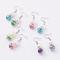 Round Lampwork Dangle Earrings, with 304 Stainless Steel Earring Hooks and Ear Nuts