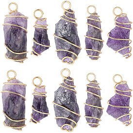 20Подвески из грубого натурального аметиста, с обмоткой из медной проволоки, самородки