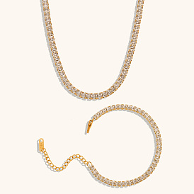 Luxury Fashion Zircon Chain Bracelet & Necklace Set - 18K Gold Plated Stainless Steel Jewelry