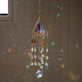 Glass Hanging Suncatcher, with Metal Chain, Rainbow Maker for Window Home Garden Cars Decoration