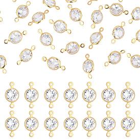 50pcs breloques connecteurs en laiton pavé de zircones cubiques transparentes, sans nickel, réel 18 k plaqué or