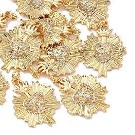 Латунные микропаве прозрачные подвески с фианитом, без кадмия, без никеля и без свинца, цветок с цветочными подвесками