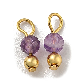 Breloques rondes à facettes avec pierres précieuses, avec perles en laiton doré et boucles en acier inoxydable