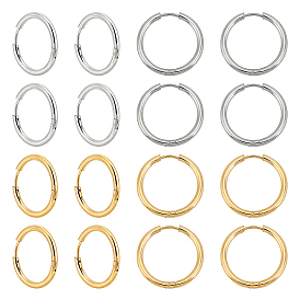 8 Pairs 2 Colors 304 Stainless Steel Huggie Hoop Earrings, PVD Vacuum Plating, Ring