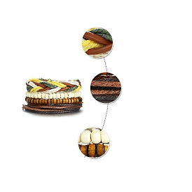 Многопрядные браслеты из искусственной кожи в богемном стиле с плетеным шнуром, регулируемые деревянные браслеты из бисера