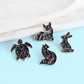 Black Zodiac Animal Brooch - Turtle Rabbit Fox Badge for Students in Alloy Material