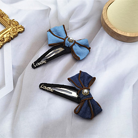 Elegant Pearl Butterfly Hair Clip for Girls with Minimalist Denim Bow and No Trace Bangs Clip