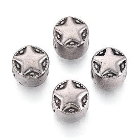 304 бусины европейского стиля из нержавеющей стали с крупными отверстиями, плоские круглые со звездой