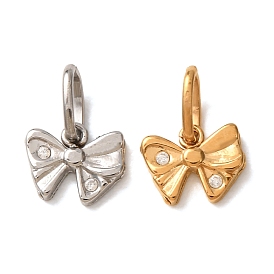 304 Breloques en zircone cubique transparente micro-pavé en acier inoxydable, charmes bowknot