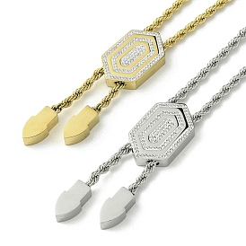 02RXZH
304 Stainless Steel Rope Chain Necklaces, with Clear Cubic Zirconia Hexagon Slide Charms