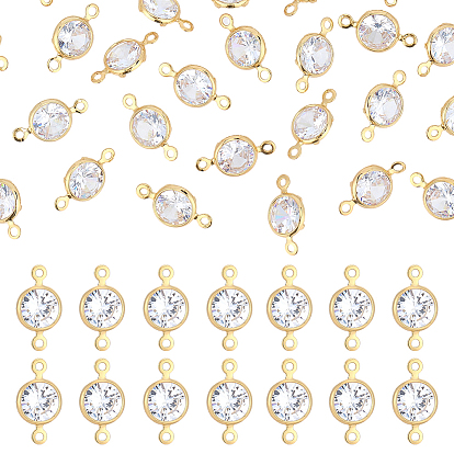 50pcs breloques connecteurs en laiton pavé de zircones cubiques transparentes, sans nickel, réel 18 k plaqué or