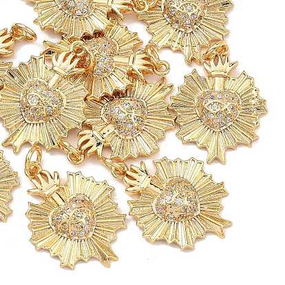 Латунные микропаве прозрачные подвески с фианитом, без кадмия, без никеля и без свинца, цветок с цветочными подвесками