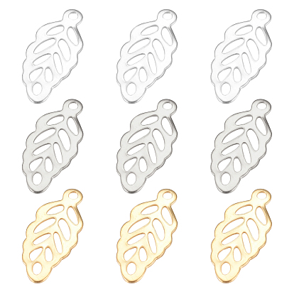 60Pcs 3 Style 304 Stainless Steel Pendants, Leaf Charms