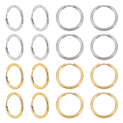 8 Pairs 2 Colors 304 Stainless Steel Huggie Hoop Earrings, PVD Vacuum Plating, Ring