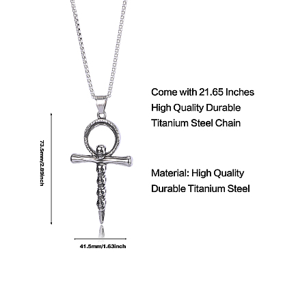 Skull Cross Pendant Necklace Vintage Titanium Steel Ankh Necklace Charm Neck Chain Jewelry Gift for Women Men Birthday Easter Thanksgiving Day