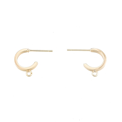 Brass Stud Earring Findings, Half Hoop Earring Findings, with Horizontal Loops, C-Shaped