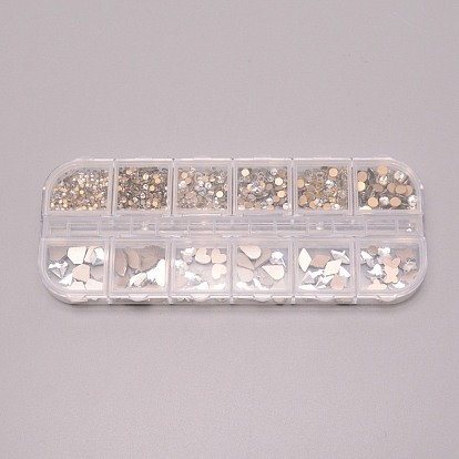 12 cabujones de clase de estilo, con diamante de imitación, redondo y diamante y ovalado y corazón y lágrima y rombo y mariposa, para mujeres niñas manicura decoración de uñas