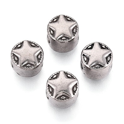 304 бусины европейского стиля из нержавеющей стали с крупными отверстиями, плоские круглые со звездой