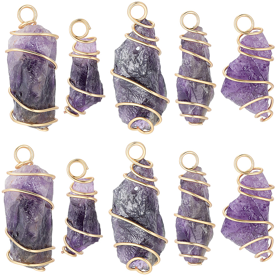 20Подвески из грубого натурального аметиста, с обмоткой из медной проволоки, самородки